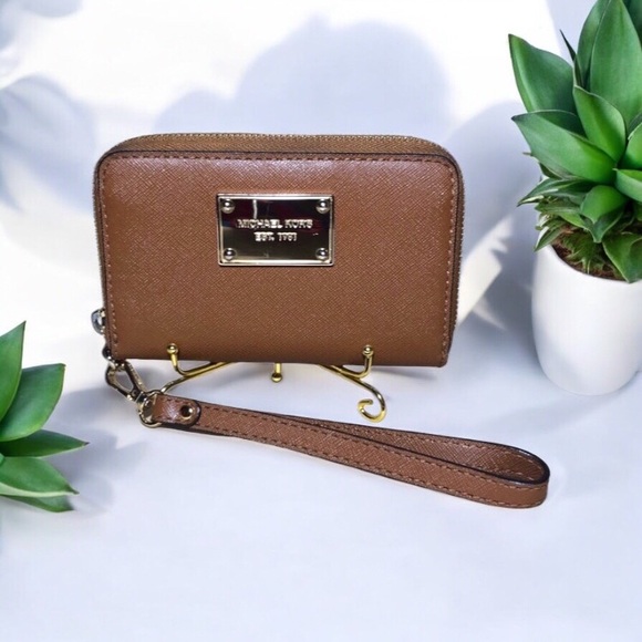 Michael Kors Handbags - 9. Michael Kors Cognac Zip Around Wristlet